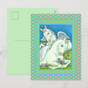EASTER ANGELS, WHITE PONIES, BUNNIES AND EGGS Cute Holiday Postcard