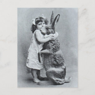 Easter Antique Post Card Girl Love Bunny