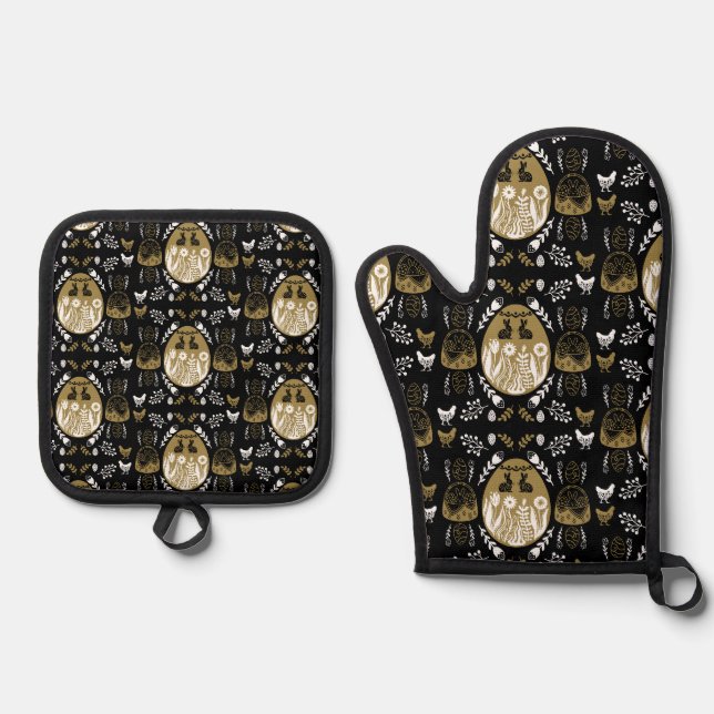 Easter April Holiday Gift Oven Mitt & Pot Holder Set (Front)