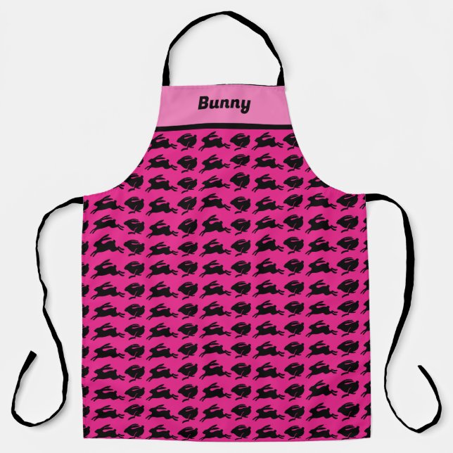 Easter Apron Pink with Black Bunnies Personalised (Front)