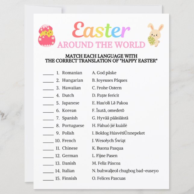 Easter Around The World Game (Front)