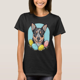 Easter Australian Cattle Dog Bunny Eggs on Blue He T-Shirt