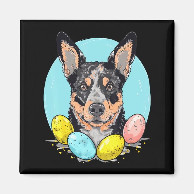 Easter Australian Cattle Dog Bunny Illustration Magnet (Front)