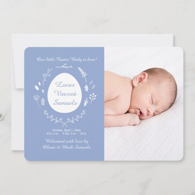 Easter Baby Blue Photo Birth Announcement (Front)