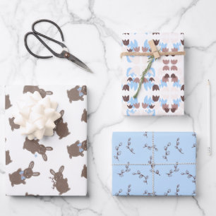 Easter Baby Boy Bunny Floral Wrapping Paper Sheet