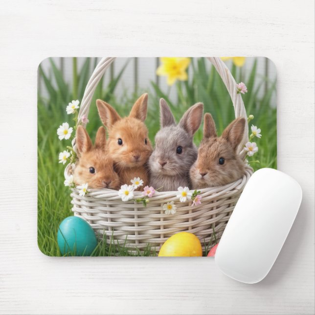 Easter Baby Bunnies in a Basket Mouse Mat (With Mouse)