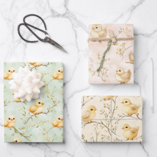 Easter Baby Chicks & Pastel Spring Blossoms  Wrapping Paper Sheet
