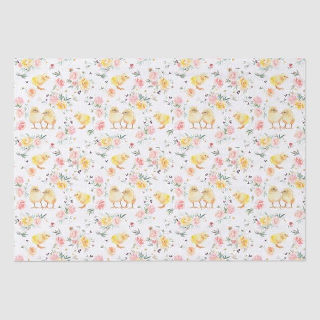 Easter Baby Chicks Spring Floral Tissue Paper (Front)
