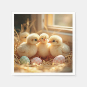 Easter Baby Chicks With Gingham Eggs Napkin