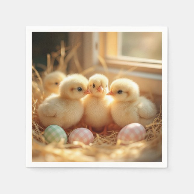Easter Baby Chicks With Gingham Eggs Napkin (Front)