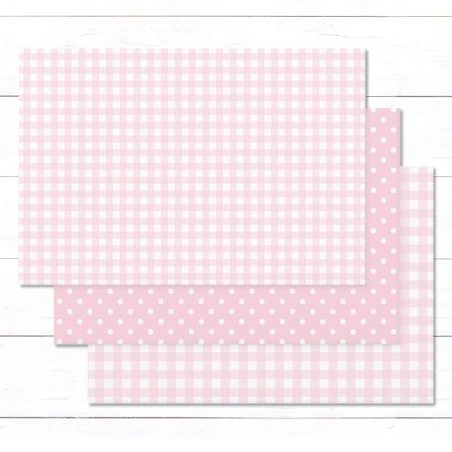Easter Baby Pink Gingham and Polka Dots Wrapping Paper Sheet (Cute baby pink gingham checks and white polka dots wrapping paper sheets for baby showers, birthdays)