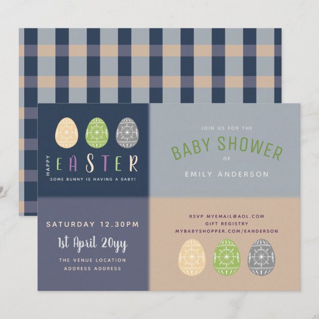 Easter BABY Shower Invites Blue Soft Pink (Front/Back)
