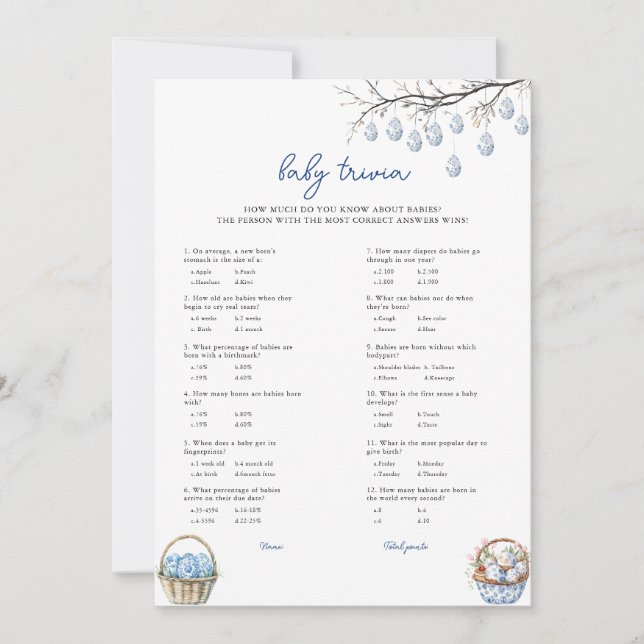 Easter Baby Trivia Baby Shower Game Card (Front)