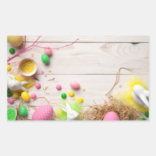 Easter Background with Easter Eggs Rectangular Sticker