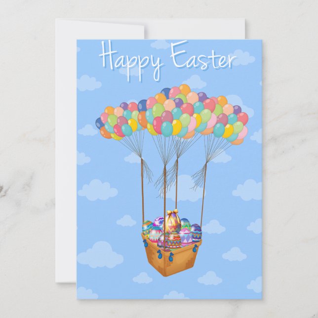 Easter Balloon Basket with Colourful Eggs  Invitation (Front)