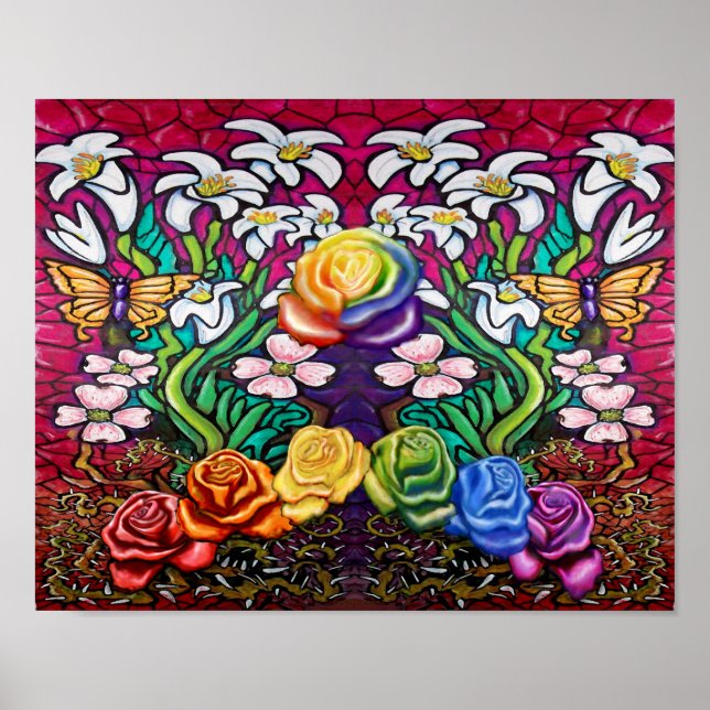 Easter Banner with Rainbow Roses Poster (Front)
