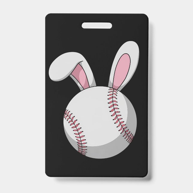 Easter Baseball Bunny Cute Rabbit Ears ID Badge (Front)