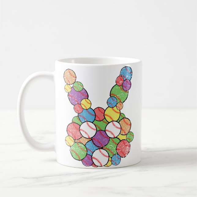 Easter Baseball Lover Bunny Head Ball Egg Hunting  Coffee Mug (Left)