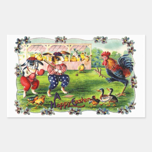Easter Baseball Rectangular Sticker (Front)