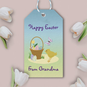 Easter Basket And Baby Chick Gift Tags