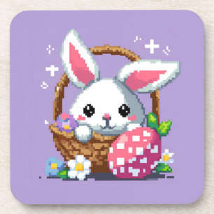 Easter basket Bunny 8 bit pixel art Coaster