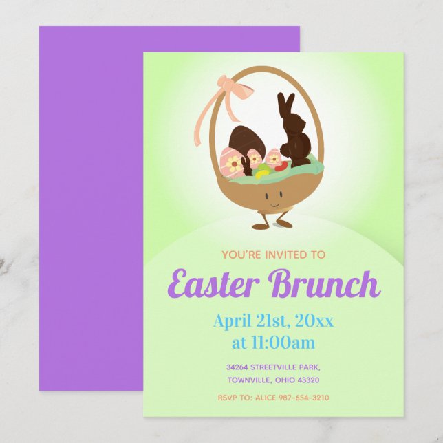Easter Basket Cartoon | Easter Brunch Invitation (Front/Back)