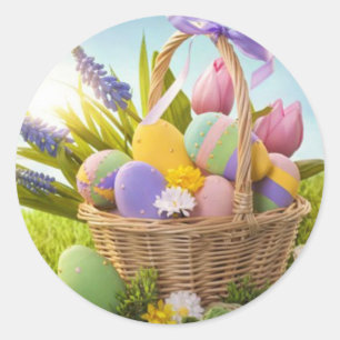 Easter basket classic round sticker