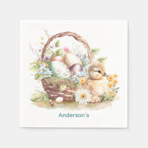 Easter Basket & Duckling Personalized Napkin