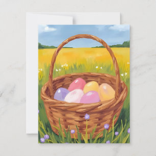 Easter Basket Egg Hunt Pastel Watercolor Holiday Card