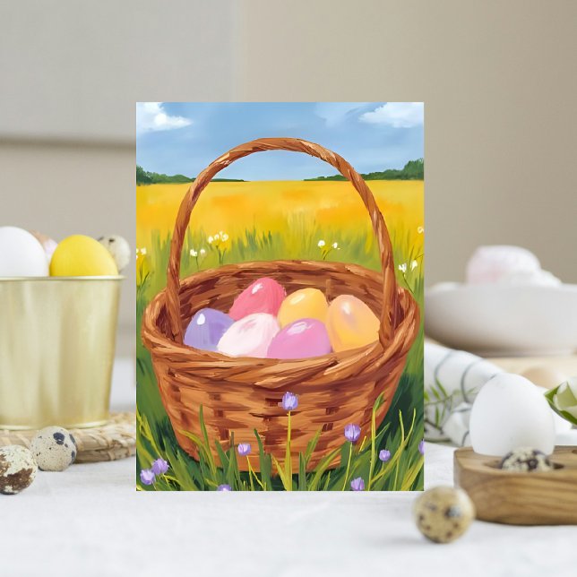Easter Basket Egg Hunt Pastel Watercolor Holiday Postcard (Creator Uploaded)