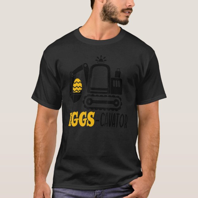 Easter Basket Eggs Cavator Happy Excavator Tractor T-Shirt (Front)
