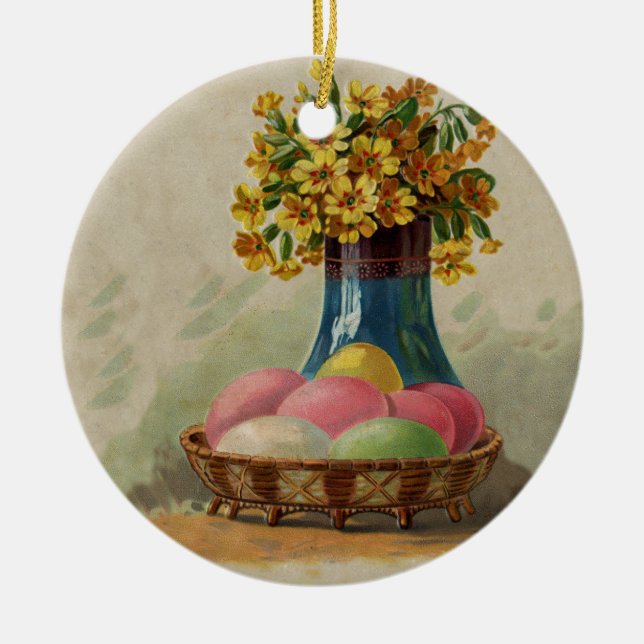 Easter Basket Eggs Flowers Antique Ceramic Tree Decoration (Front)