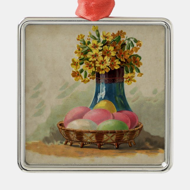 Easter Basket Eggs Flowers Antique Metal Tree Decoration (Front)