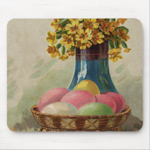 Easter Basket Eggs Flowers Antique Mouse Mat