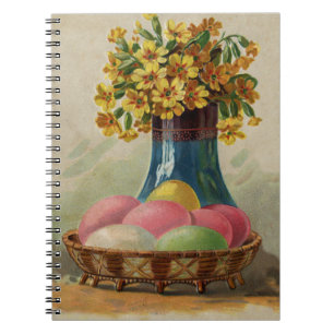 Easter Basket Eggs Flowers Antique Notebook