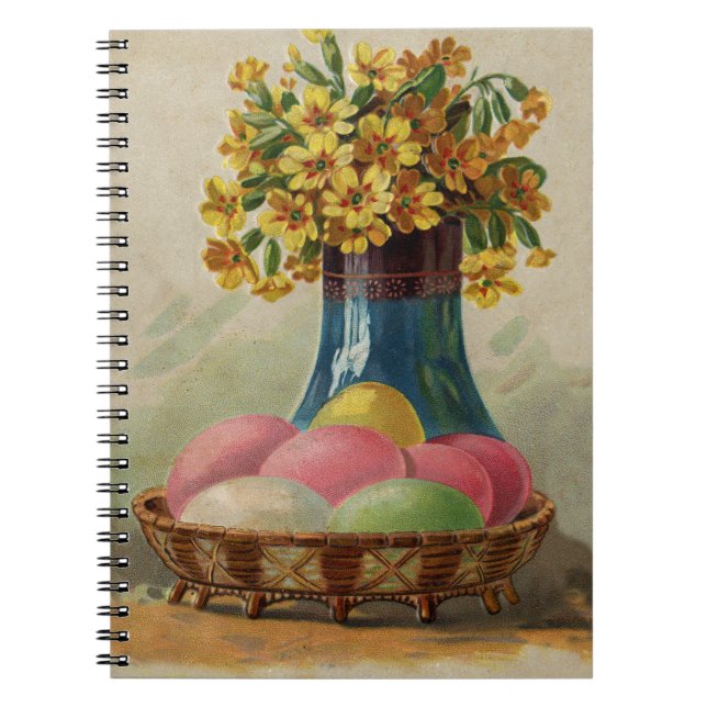 Easter Basket Eggs Flowers Antique Notebook (Front)