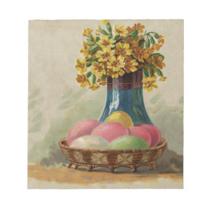 Easter Basket Eggs Flowers Antique Notepad