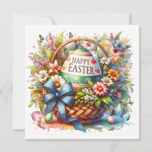 Easter Basket Eggs & Spring Flowers Holiday Card