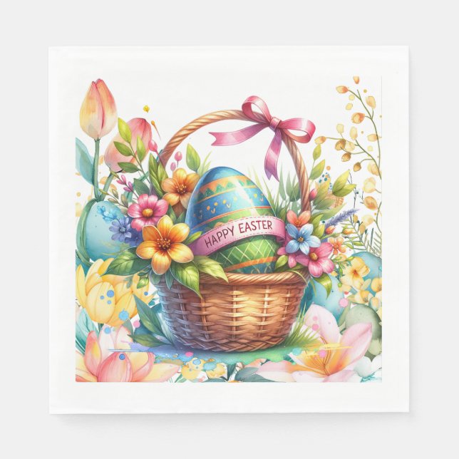 Easter Basket Eggs & Spring Flowers Napkin (Front)