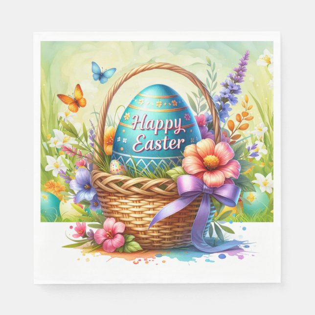 Easter Basket Eggs & Spring Flowers Napkin (Front)