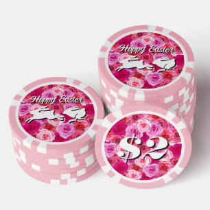 Easter Basket Filler White Bunnies Pink Flowers Poker Chips