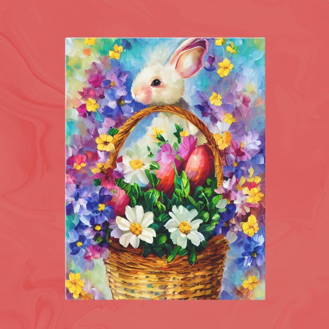 Easter Basket, Flowers and Bunny Oil Painting Postcard (Creator Uploaded)