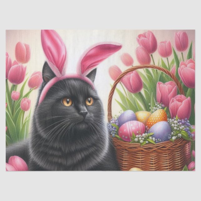 Easter Basket Painted Eggs Black Cat  Tissue Paper (Front)