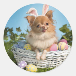 Easter Basket Puppy Classic Round Sticker