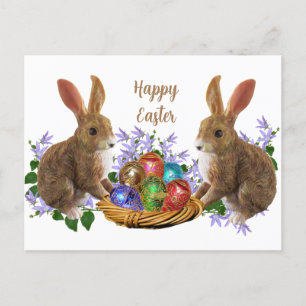 Easter Basket Rabbit And Eggs  Postcard