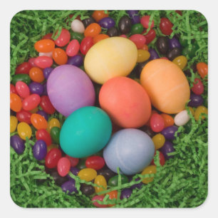 Easter Basket - Spring Coloured Eggs Jelly Beans Square Sticker