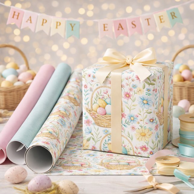 Easter Basket & Spring Floral Pattern Wrapping Paper (Creator Uploaded)