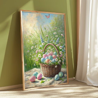 Easter Basket Spring Poster | Pastel Egg Wall Art