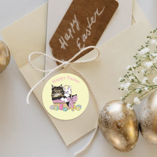 Easter Basket Tabby Kitten  Classic Round Sticker