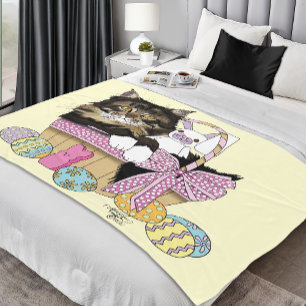 Easter Basket Tabby Kitten Fleece Blanket